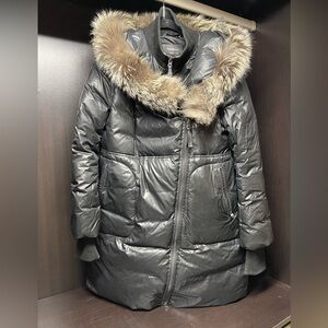 Mackage Black Puffer Coat with Fur Trim